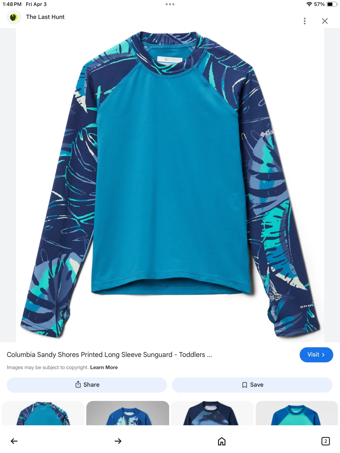 Columbia Kids' Long Sleeve Sun Guard Shirt aged 4-5yrs