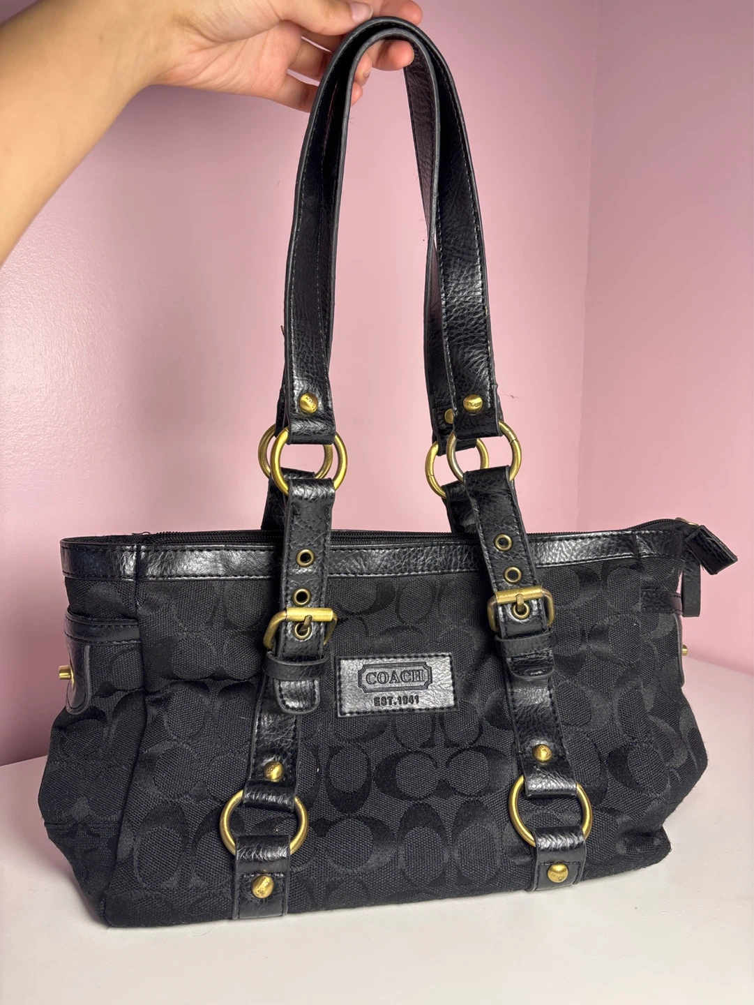Vintage Black Coach Monogram Bag
