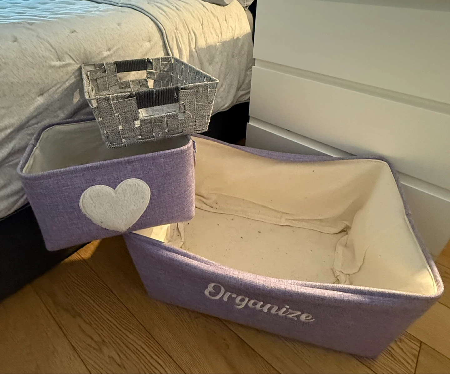 Free! Lavender "Organize" Storage Baskets with Heart Accent