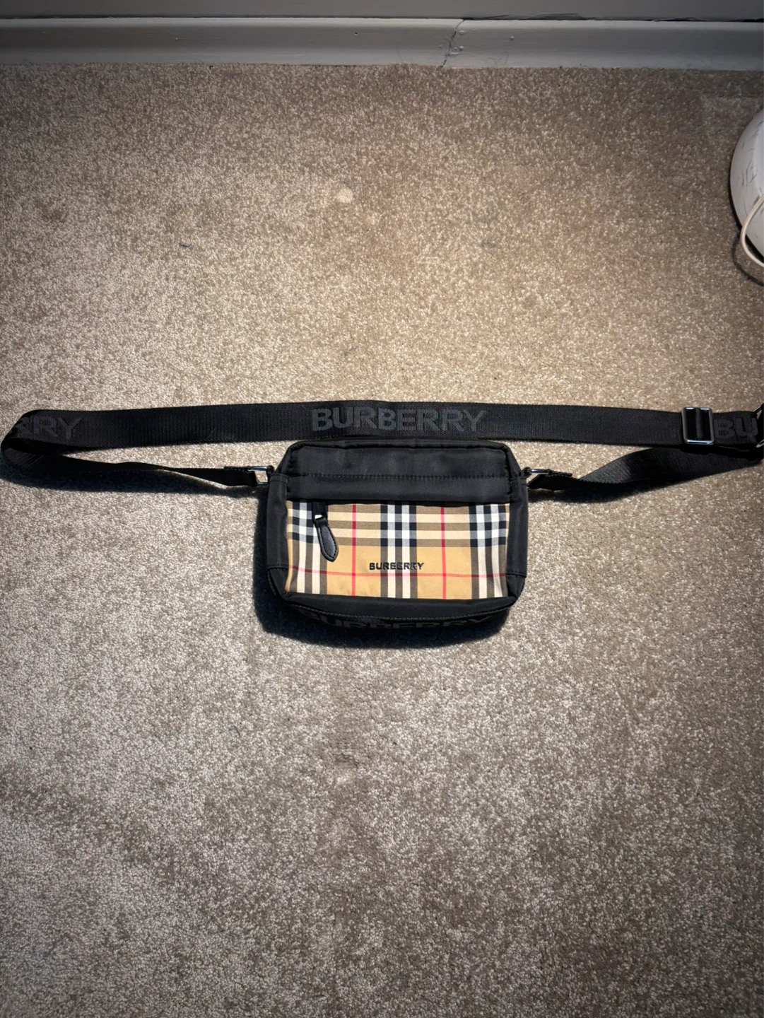 Burberry Black Nylon Check Crossbody Bag