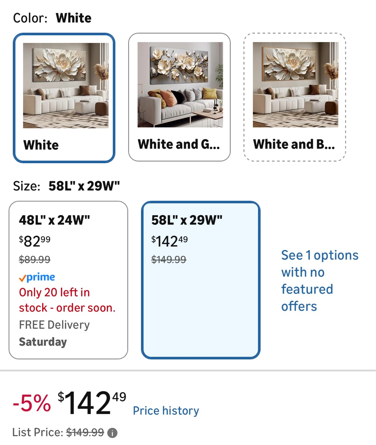 Large Floral Canvas Wall Art Print - Beige and White - photo 4