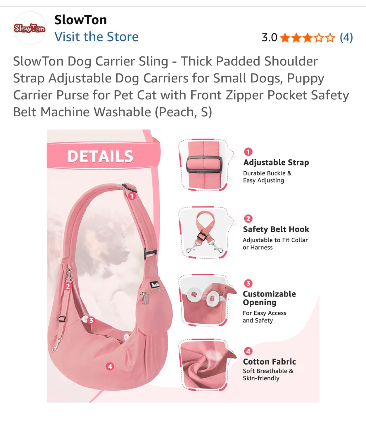 SlowTon Pink Dog Carrier Sling - Size S - photo 3