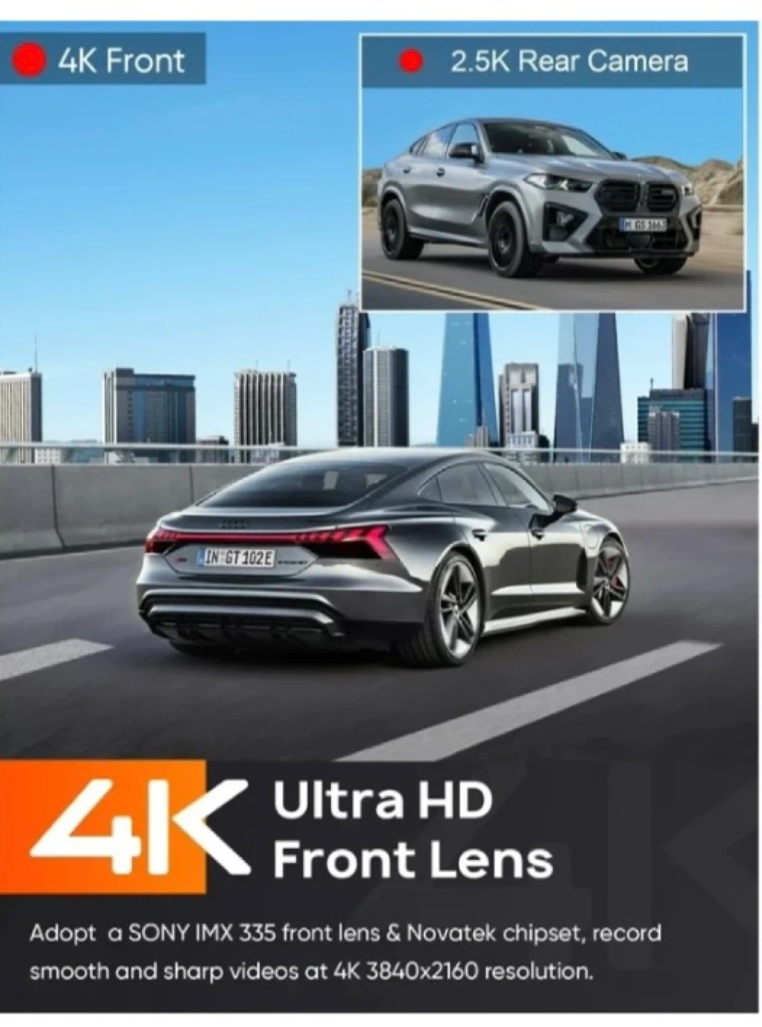 4K Dual Dash Cam front and rear with 64GB Card - Odrey-A2Pro - photo 4