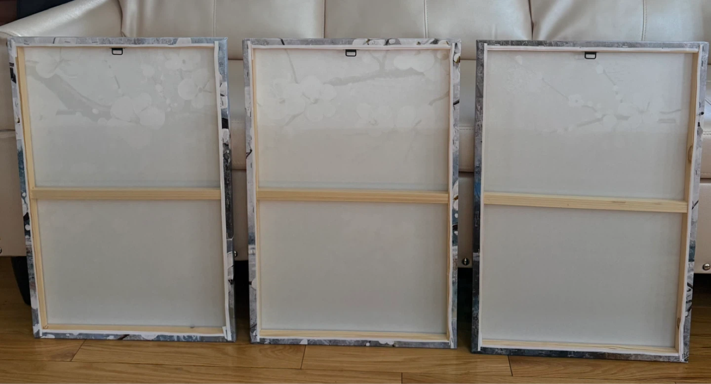 Biuteawal White Plum Blooming By The Lake 3-Panel Canvas Art - photo 3