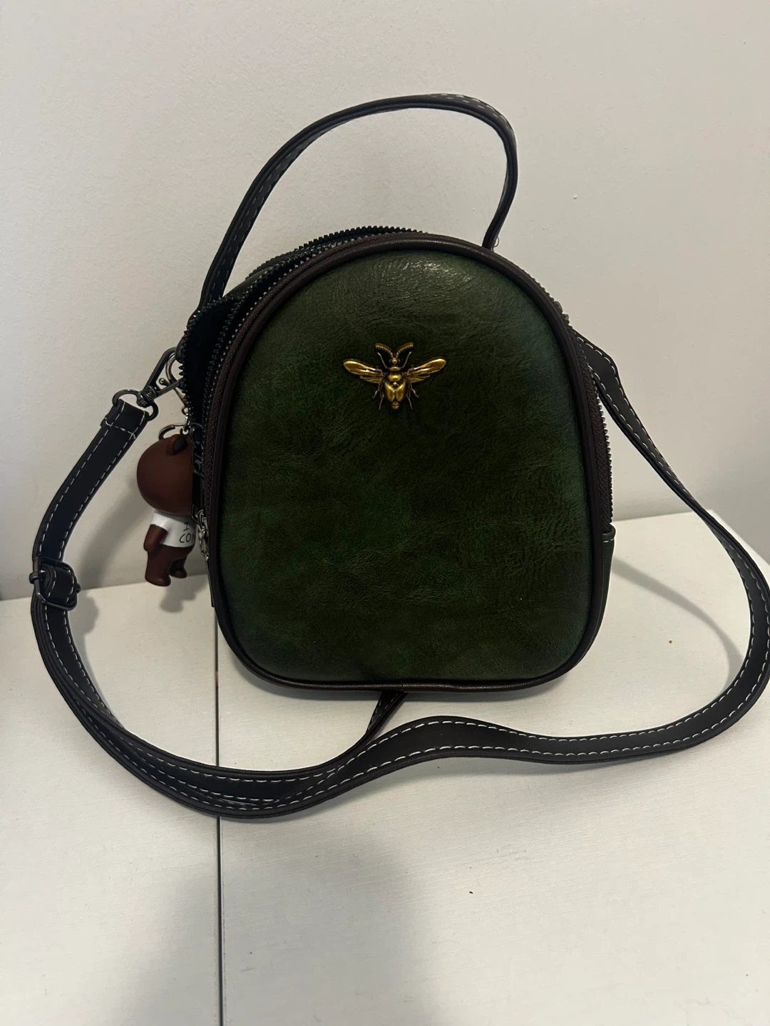 Green Crossbody Bag with teddy bear Charm