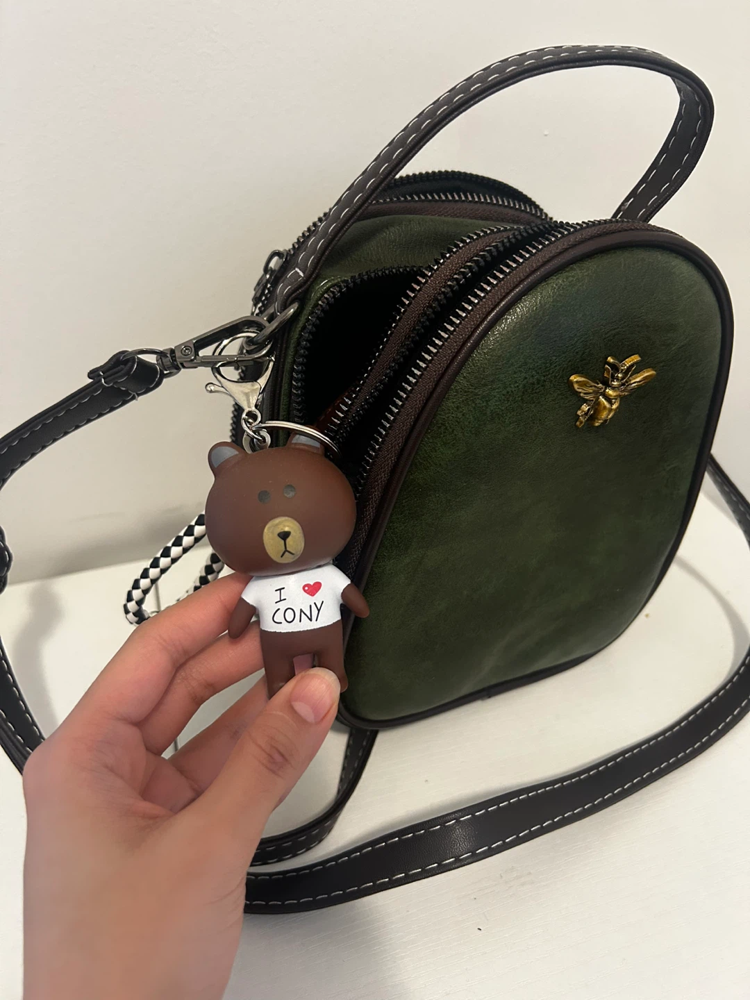 Green Crossbody Bag with teddy bear Charm - photo 2