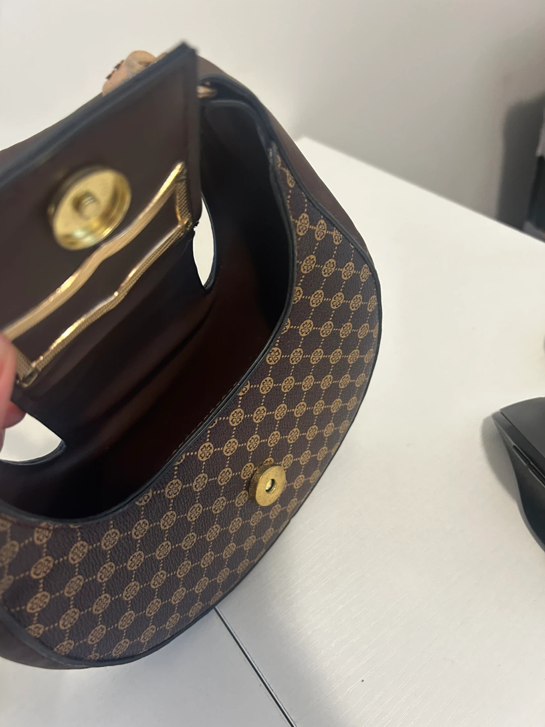 Brown Shoulder Bag with Monogram Pattern - photo 2