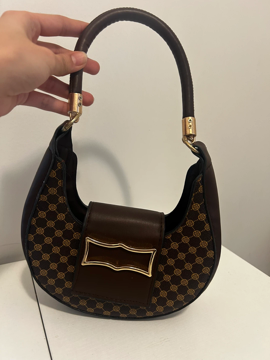 Brown Shoulder Bag with Monogram Pattern
