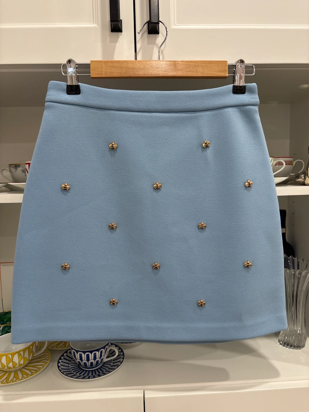Maje Blue Bee Embroidered Skirt Size 2