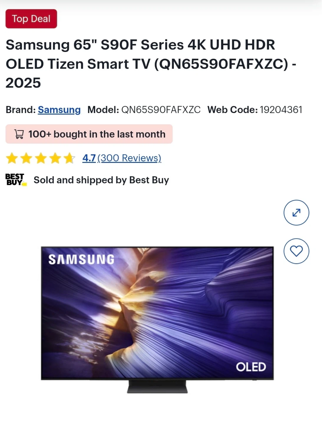 Samsung 65" S90F OLED 4K Smart TV