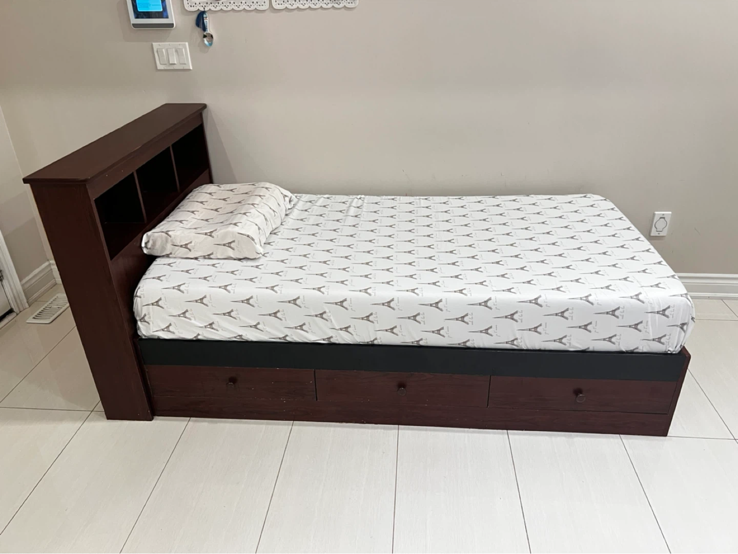 Twin Bed with Headboard and Storage Drawers