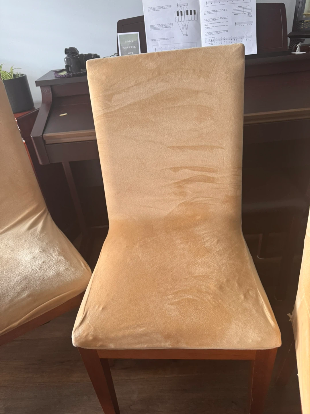 $5 each one. Dining Chairs (Set of 8)- Beige Velour Slipcovers - photo 2