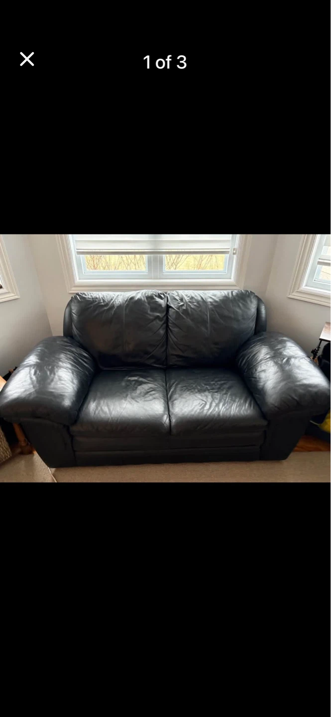 Black Leather Loveseat and leather chair