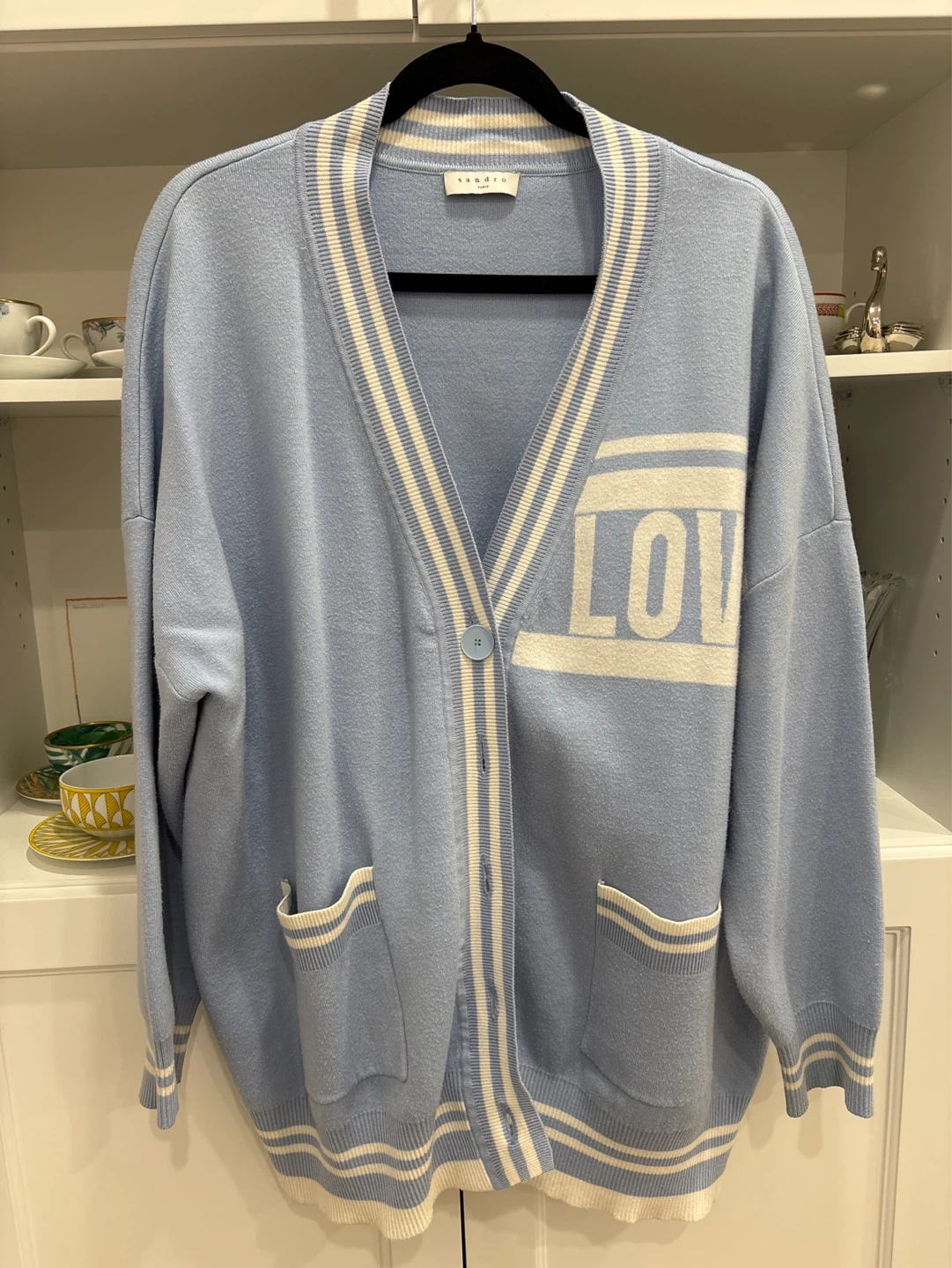 Sandro "LOVE" Cardigan - Light Blue size L