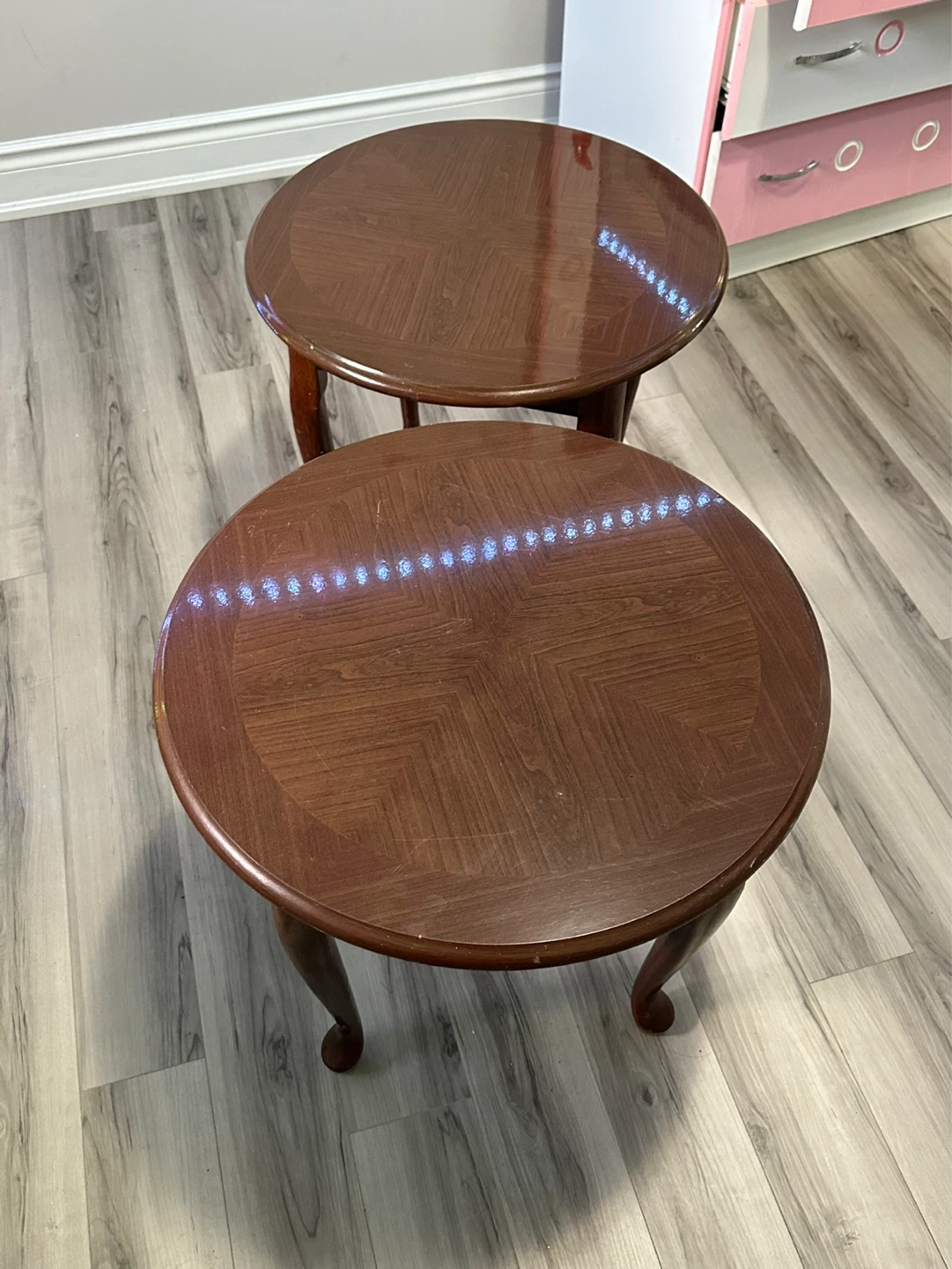 Set of 2 Round Wooden End Tables with table covers