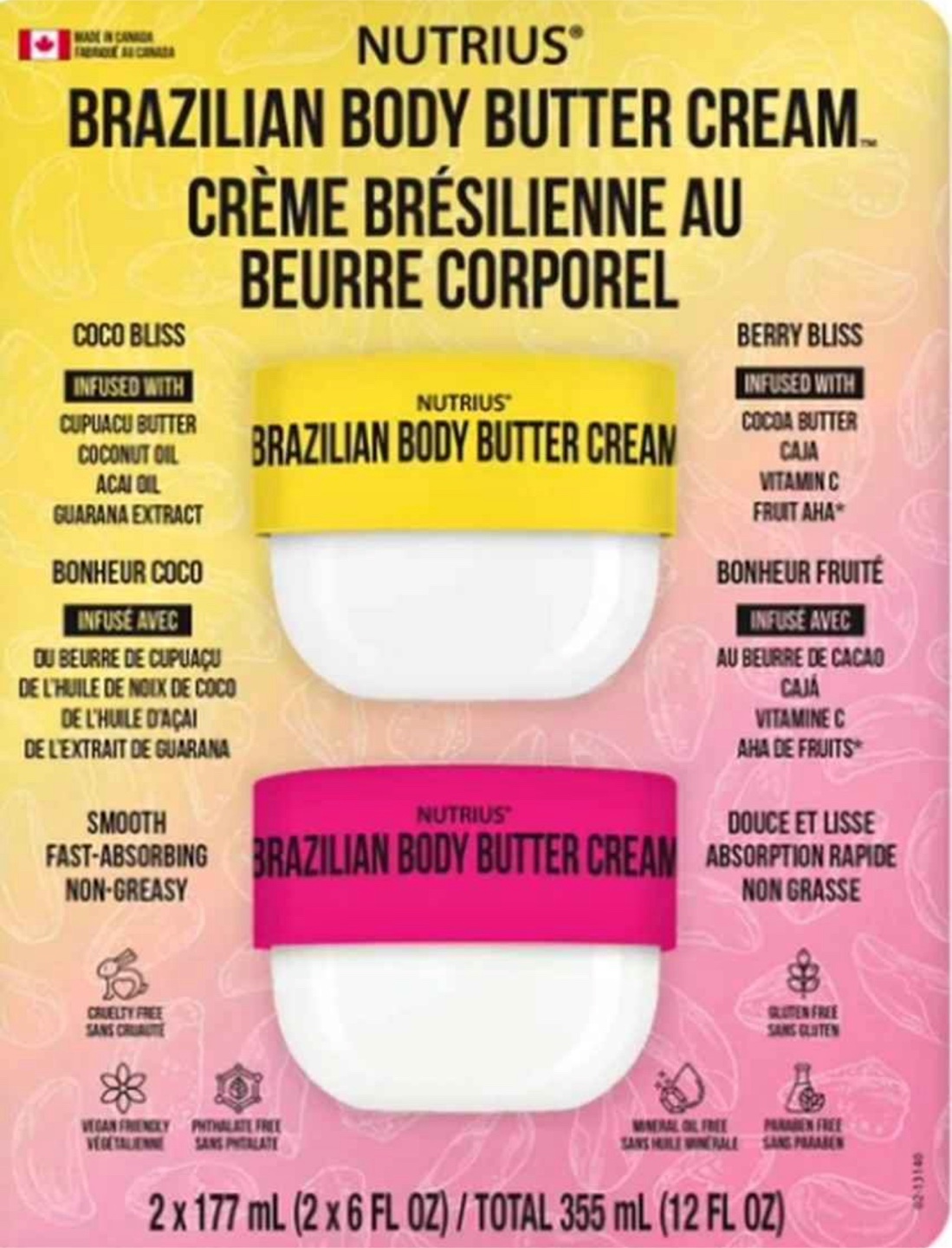 Nutrius Brazilian Body Butter Cream - 2 x 177 mL