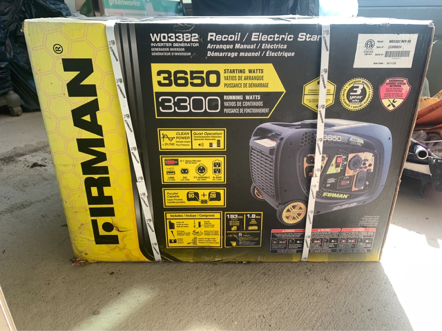 FIRMAN W03382 Recoil / Electric Start Inverter Generator