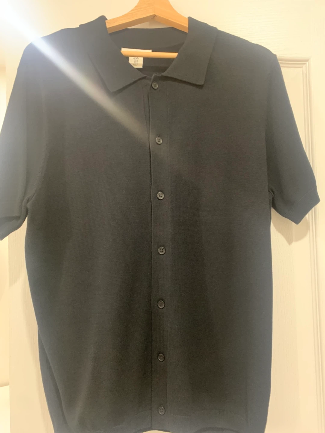 Black Short Sleeve Knit Polo Shirt
