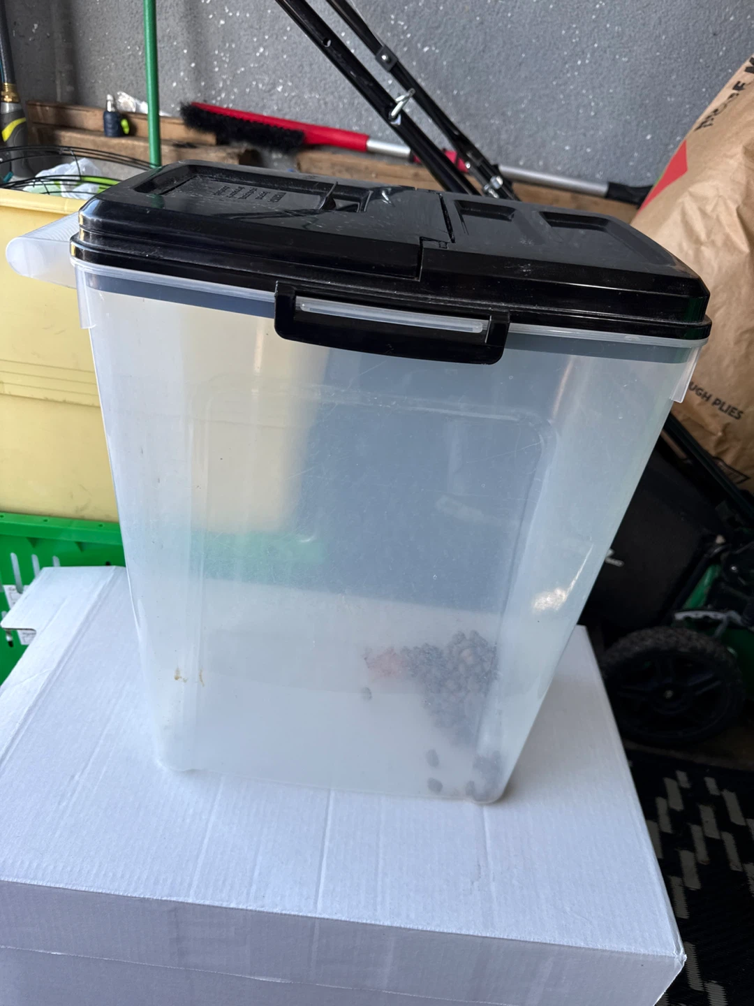 Large Clear Plastic Pet Food Storage Container with Black Lid