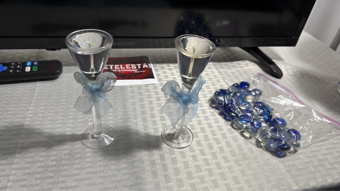 Candle Holders with Blue Ribbons (Set of 6) - photo 2