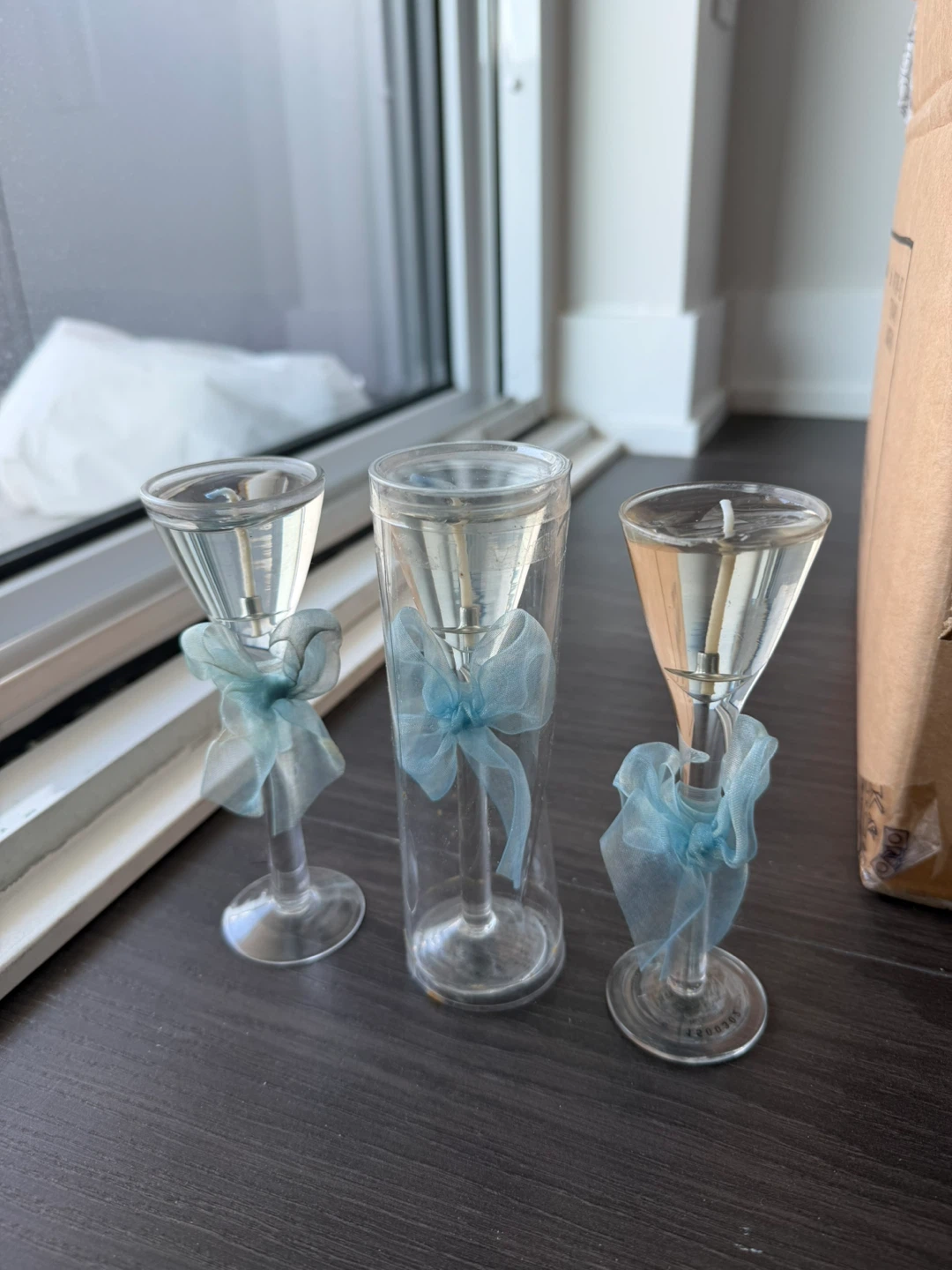 Candle Holders with Blue Ribbons (Set of 6)