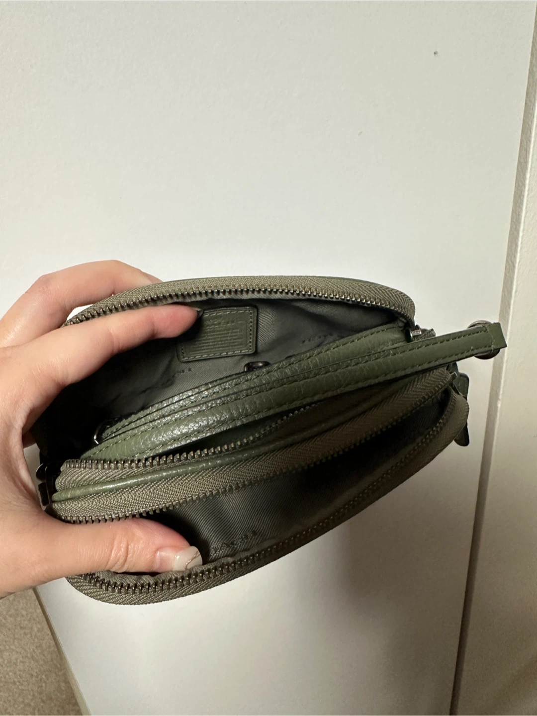 Coach Olive Green Leather Cosmetic Pouch - photo 2