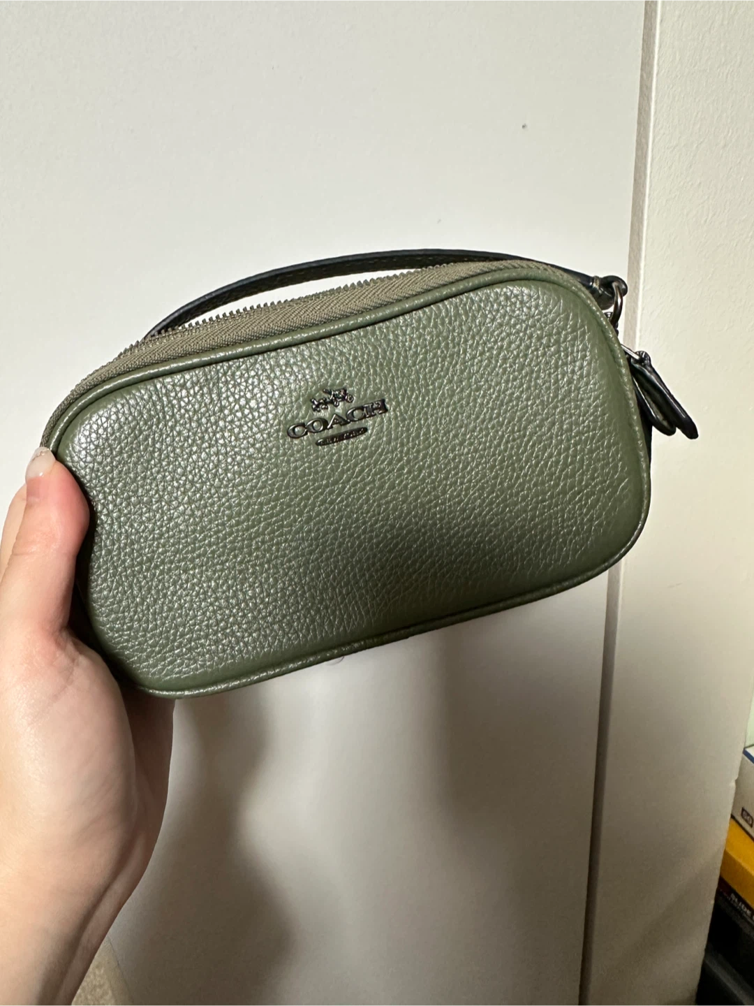 Coach Olive Green Leather Cosmetic Pouch