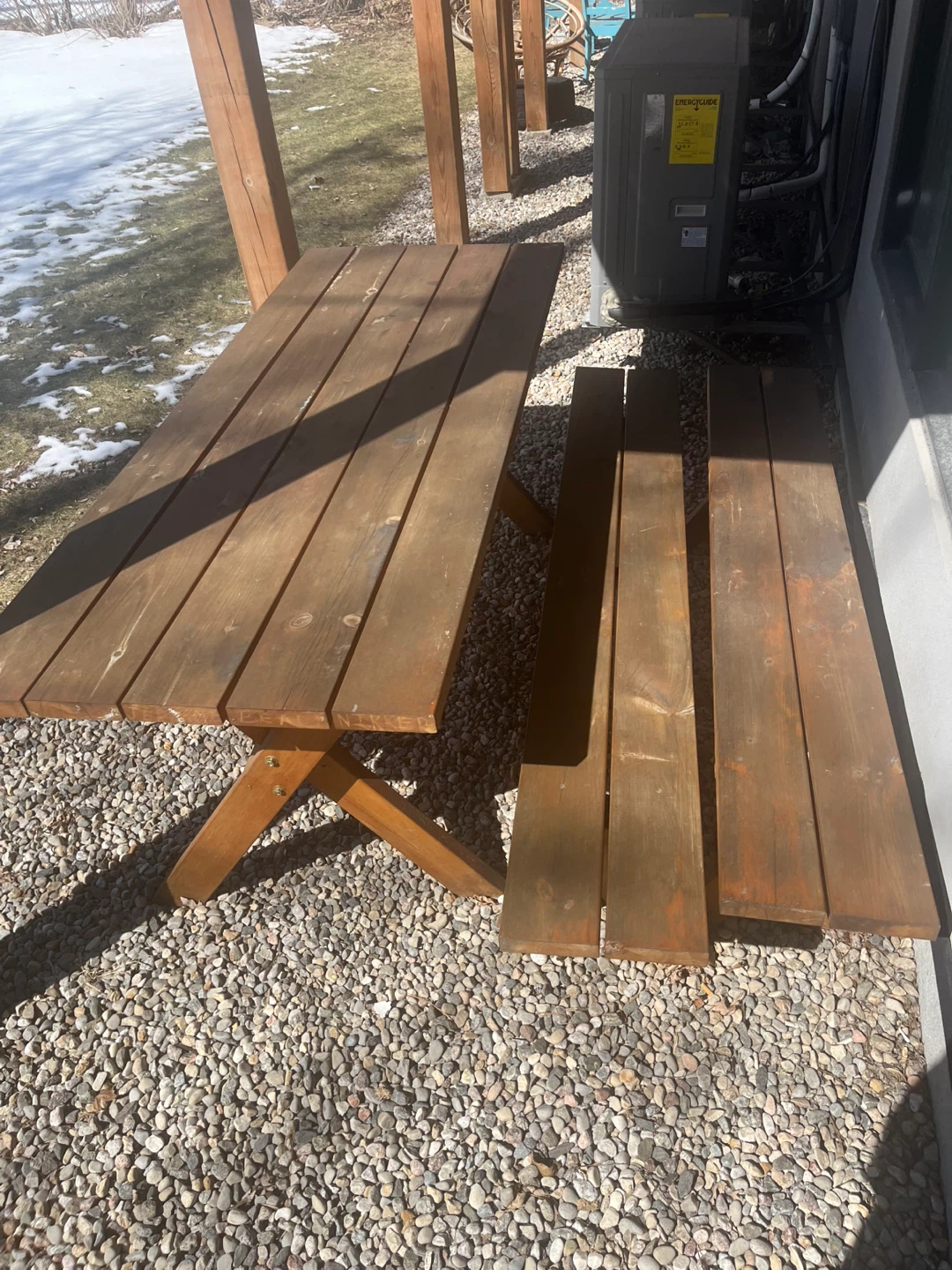 Wooden Picnic Table and Benches