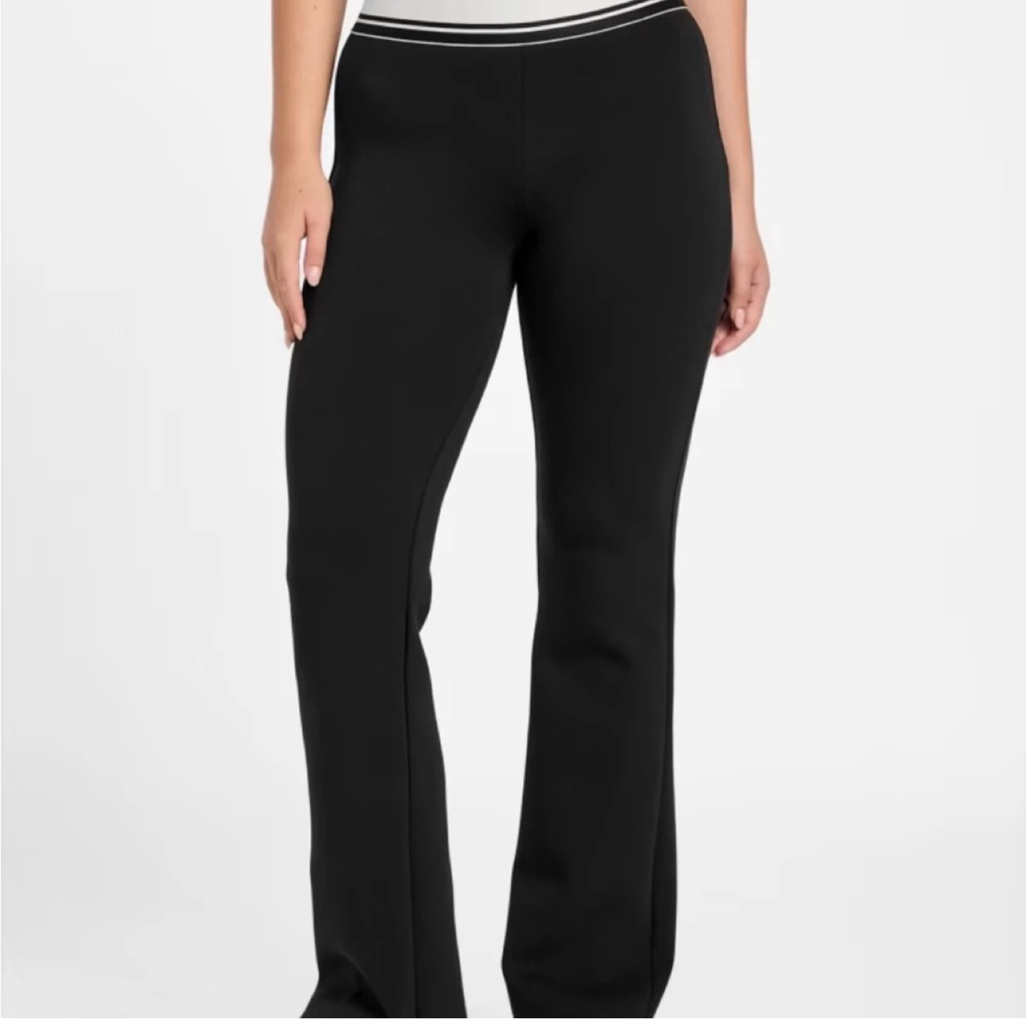 Guess Black Flare Leggings with White Stripe Waistband