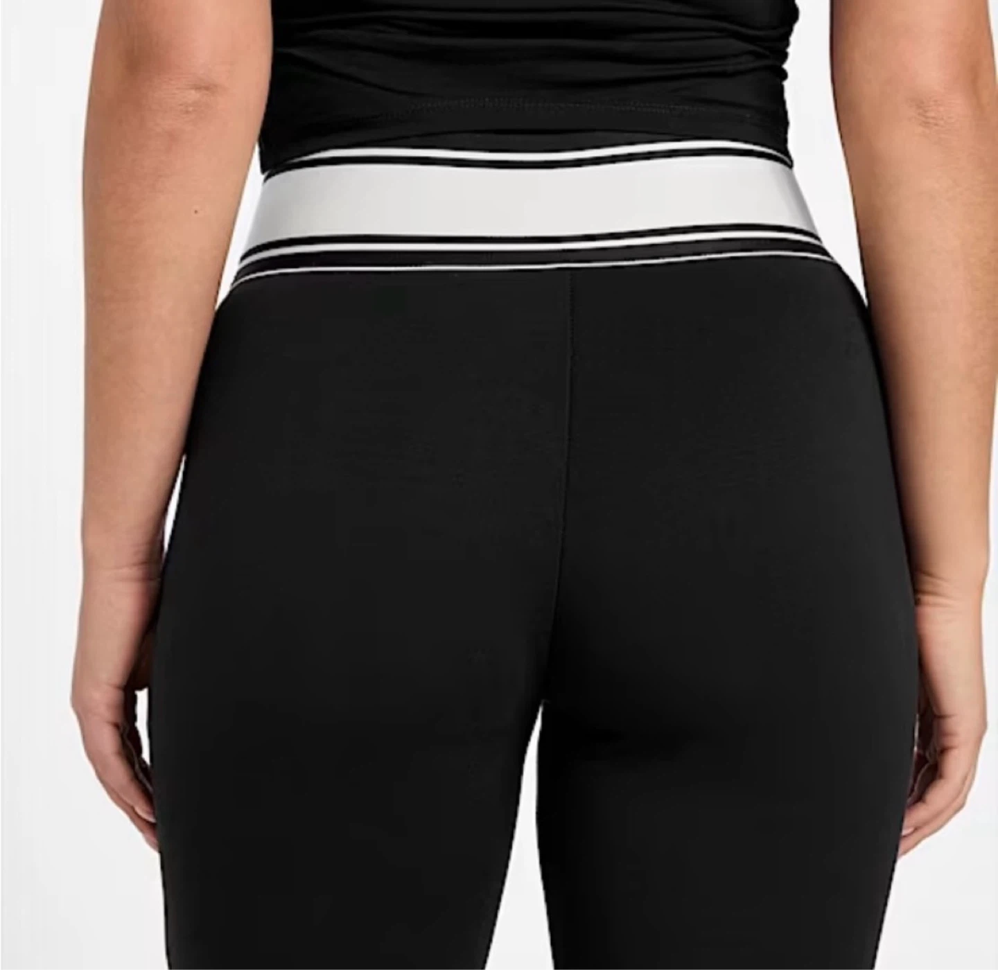 Guess Black Flare Leggings with White Stripe Waistband - photo 4