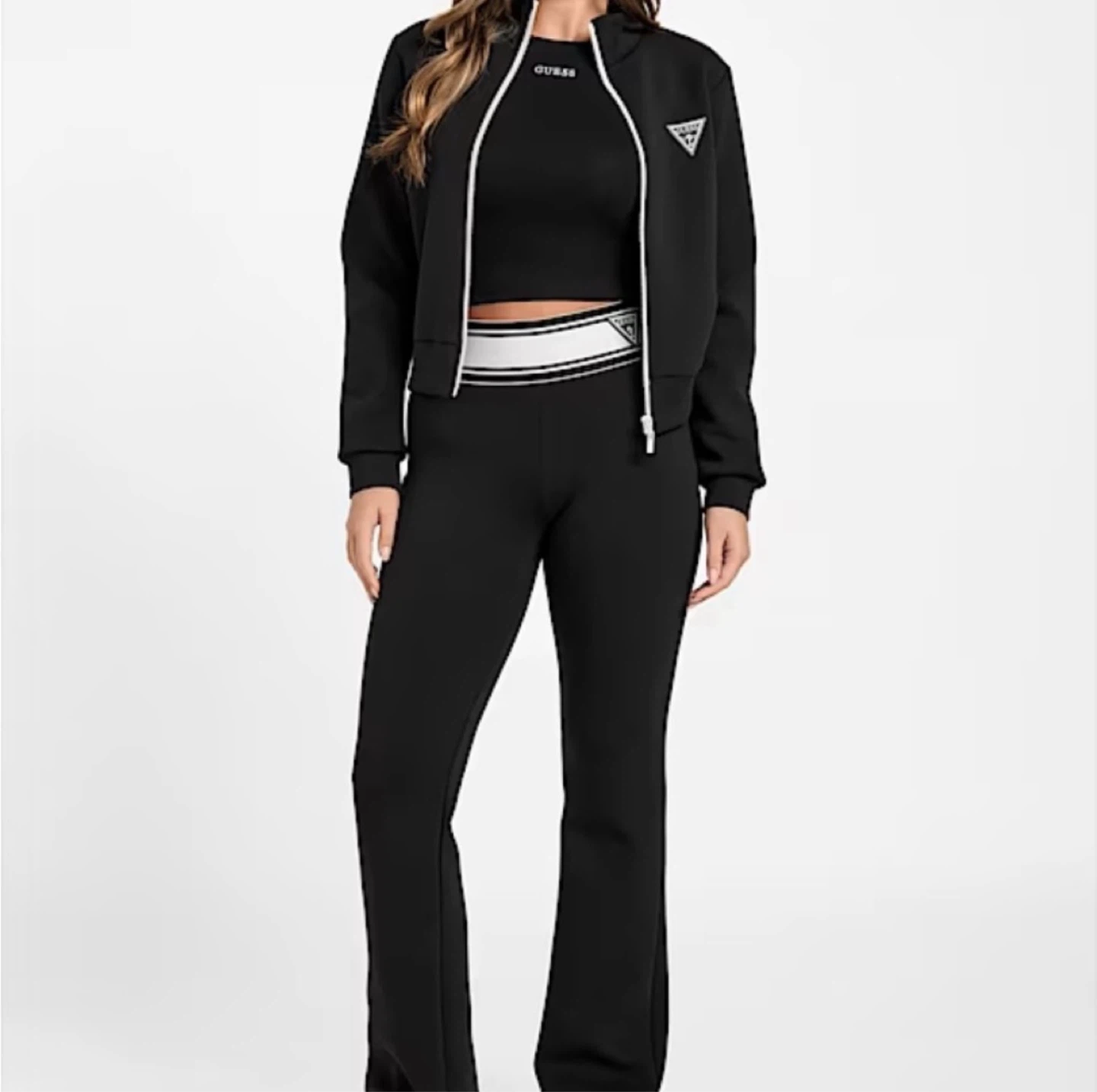 Guess Black Flare Leggings with White Stripe Waistband - photo 2