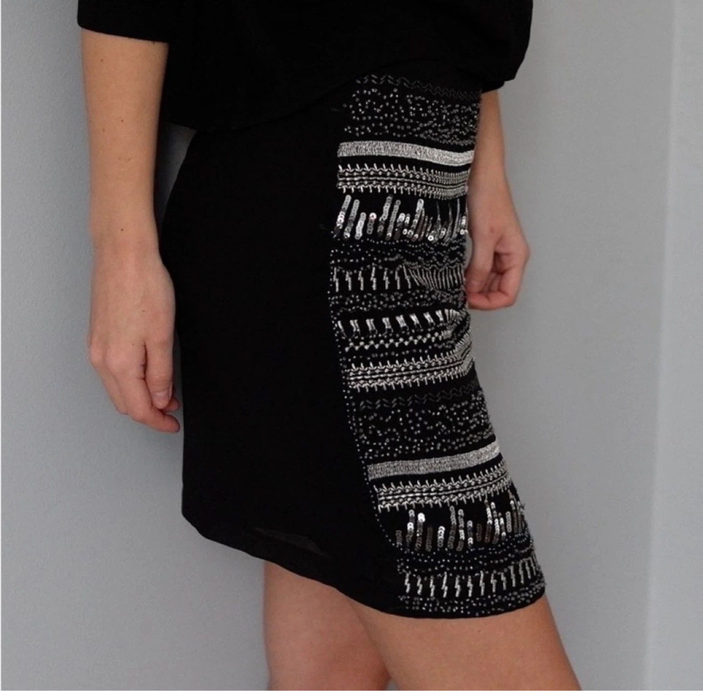 Black Beaded & Sequined Mini Skirt