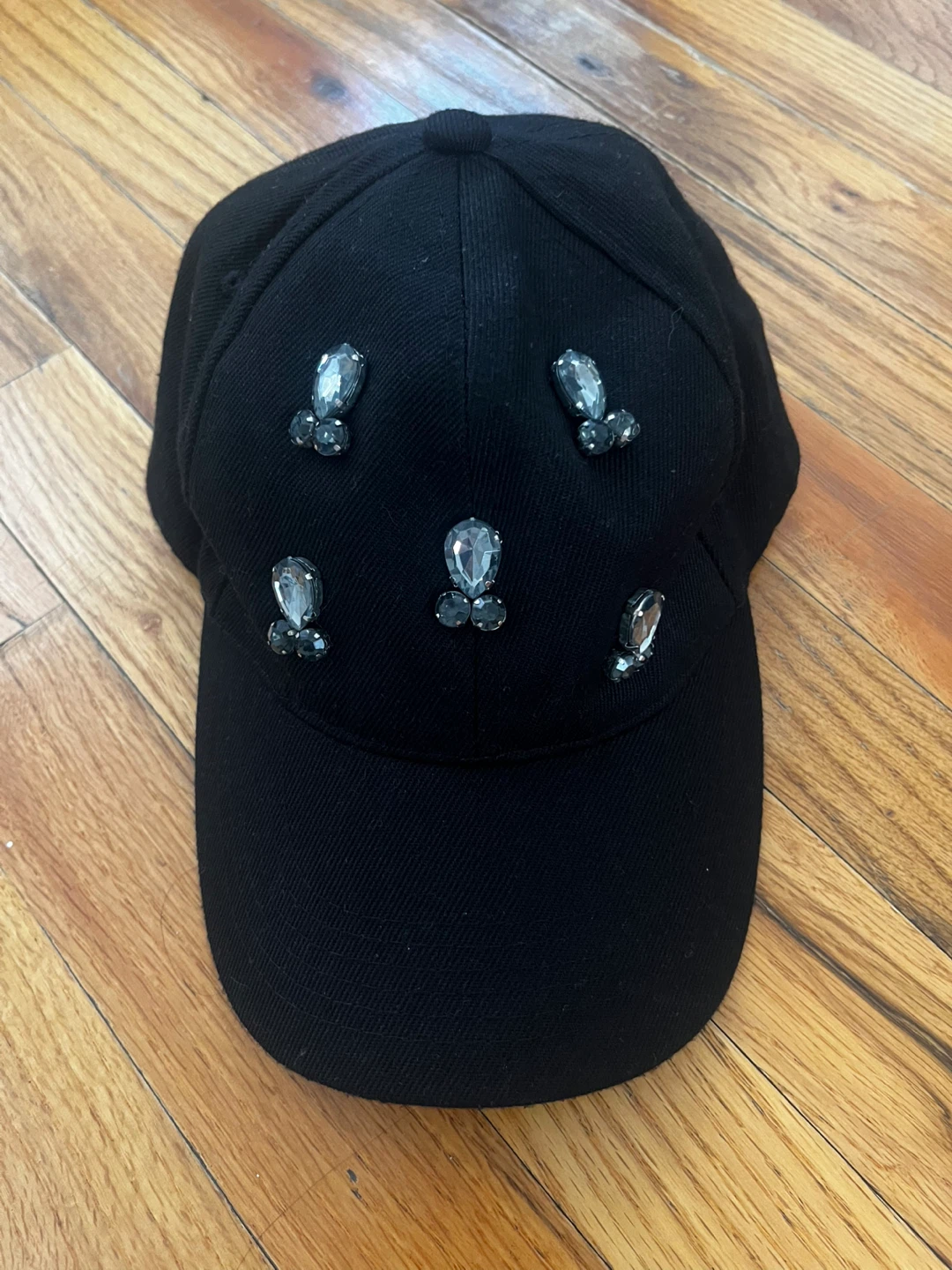Black Baseball Cap with Rhinestone Embellishments