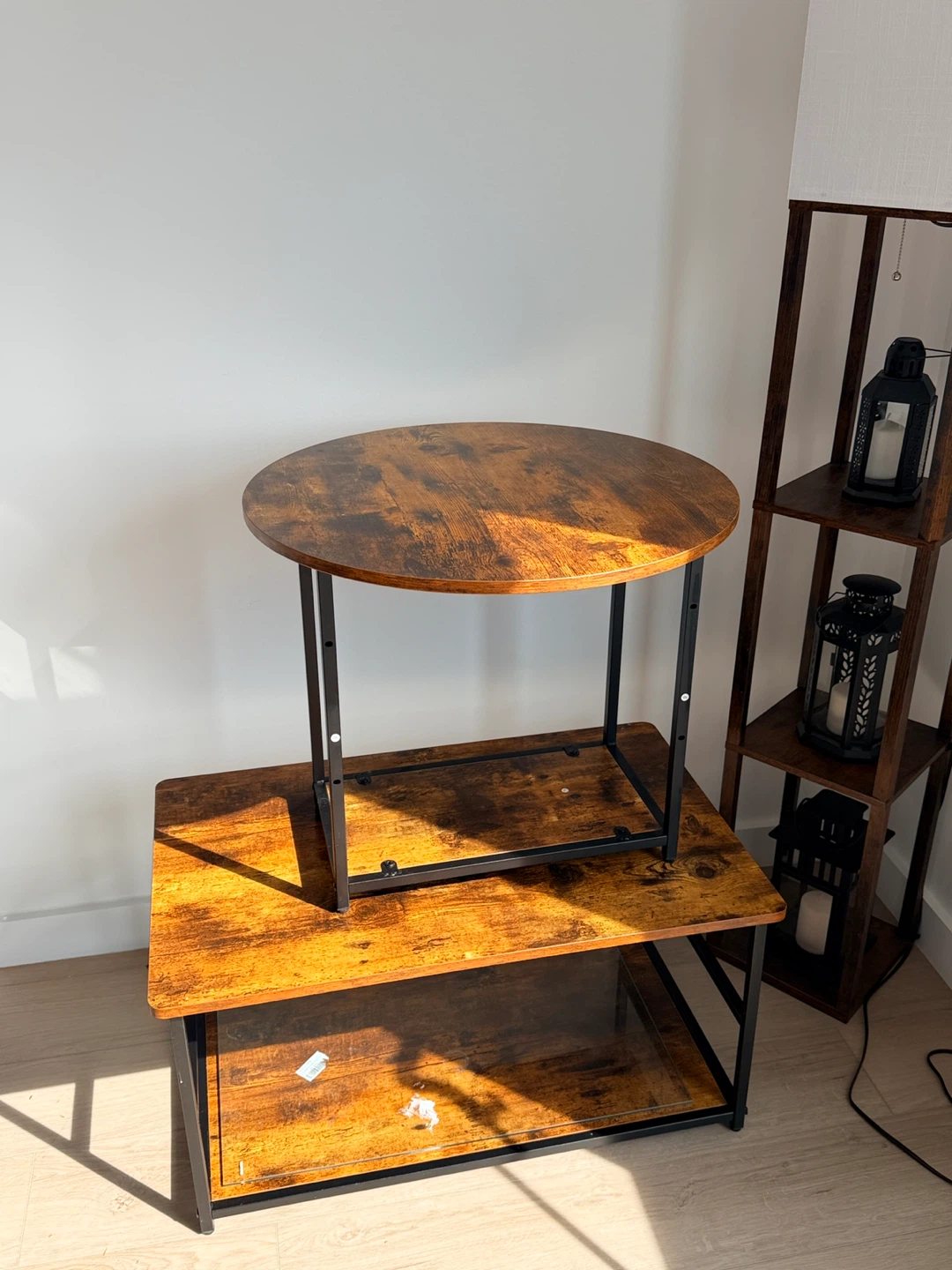 Set of 2 Rustic Wood Tables – Stylish & Space-Saving