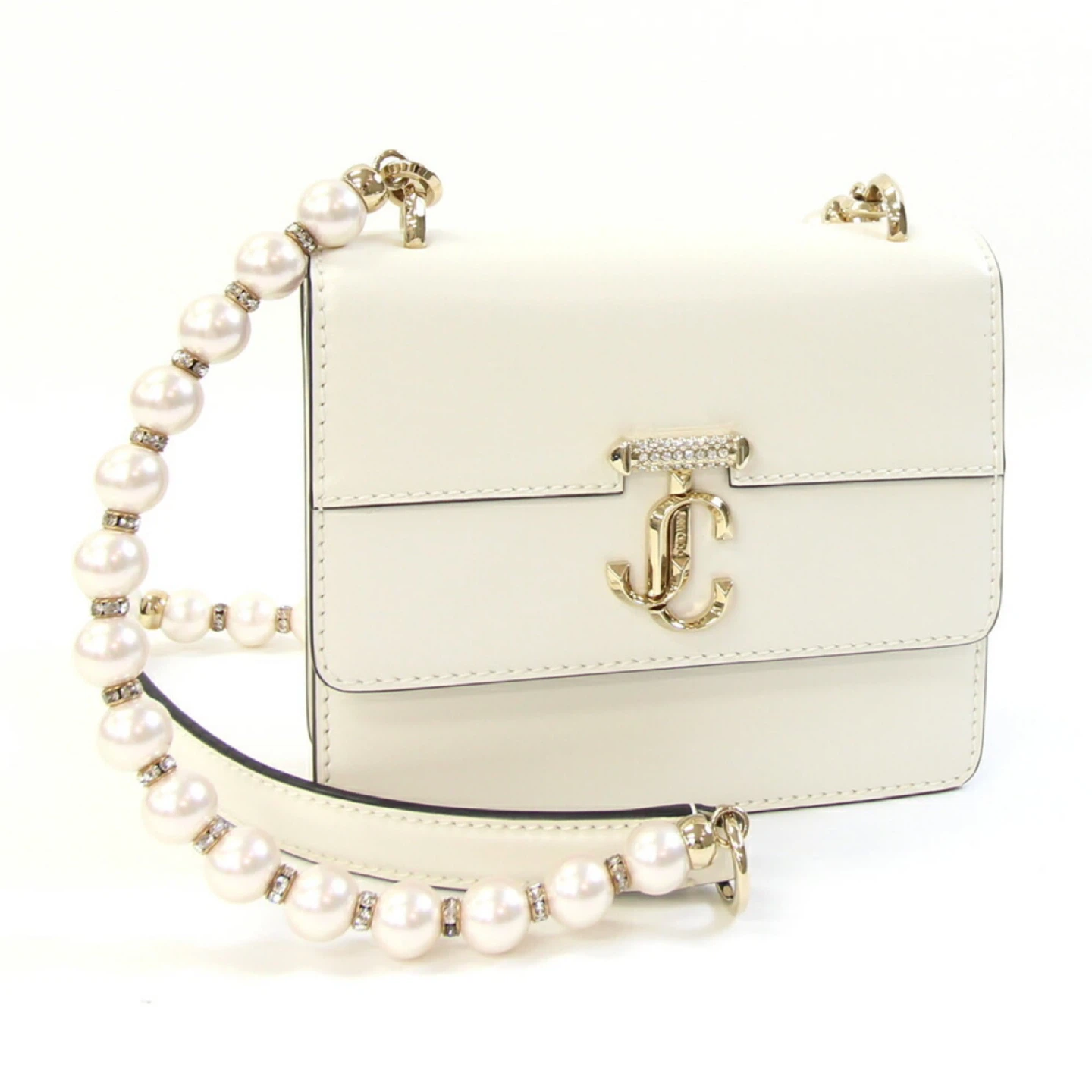 Jimmy Choo Cream Leather Pearl Chain Crossbody Bag