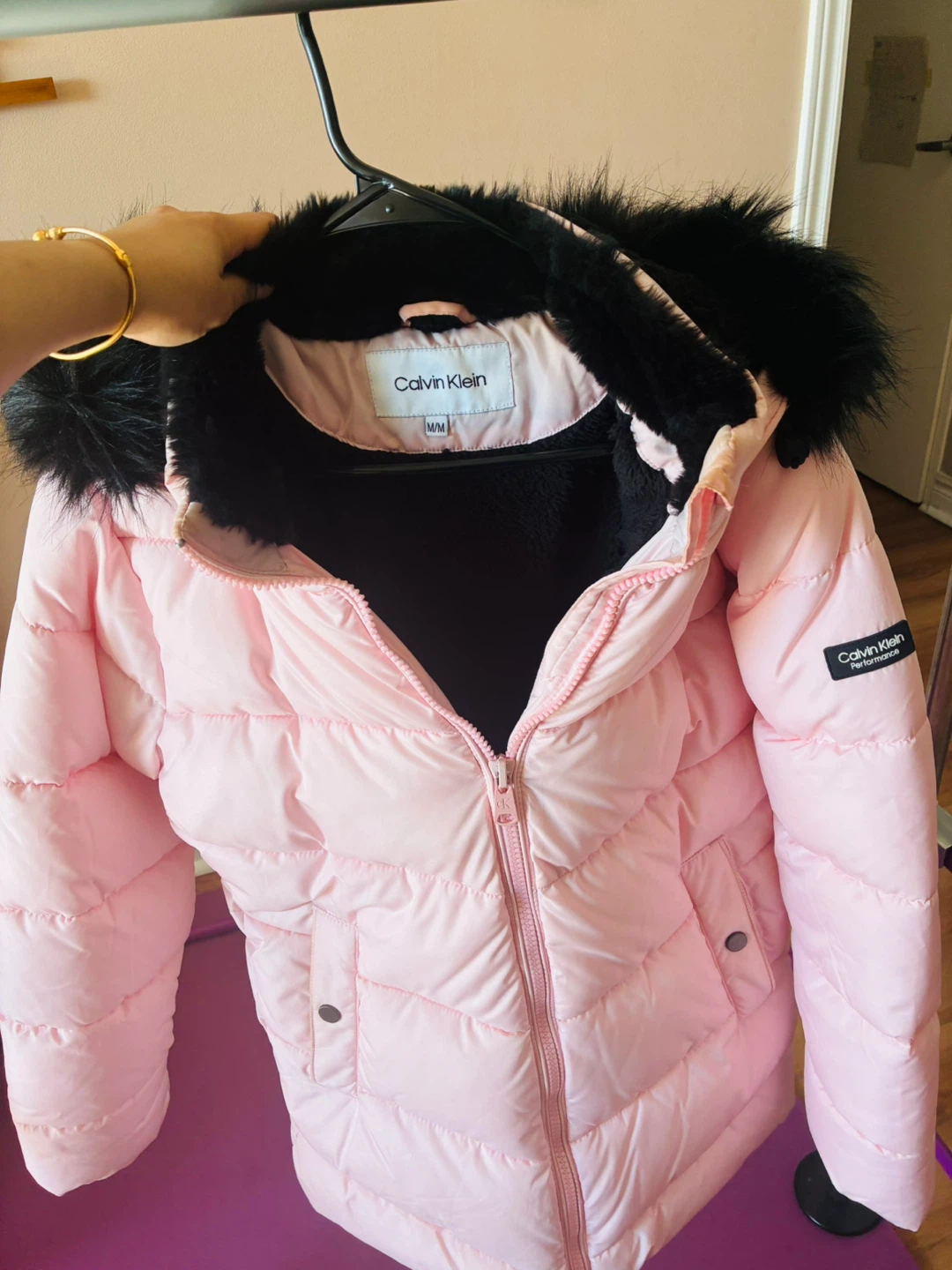 Calvin Klein Pink Puffer Jacket with Fur Hood - M/M