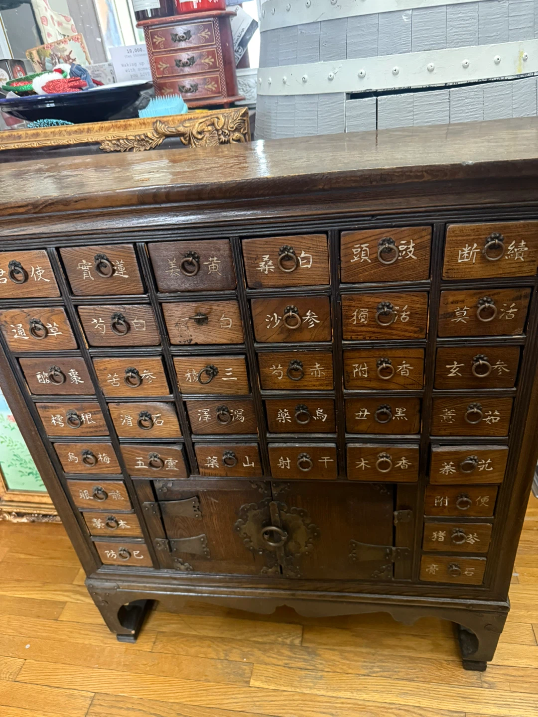 Vintage Wooden Apothecary Cabinet with Drawers