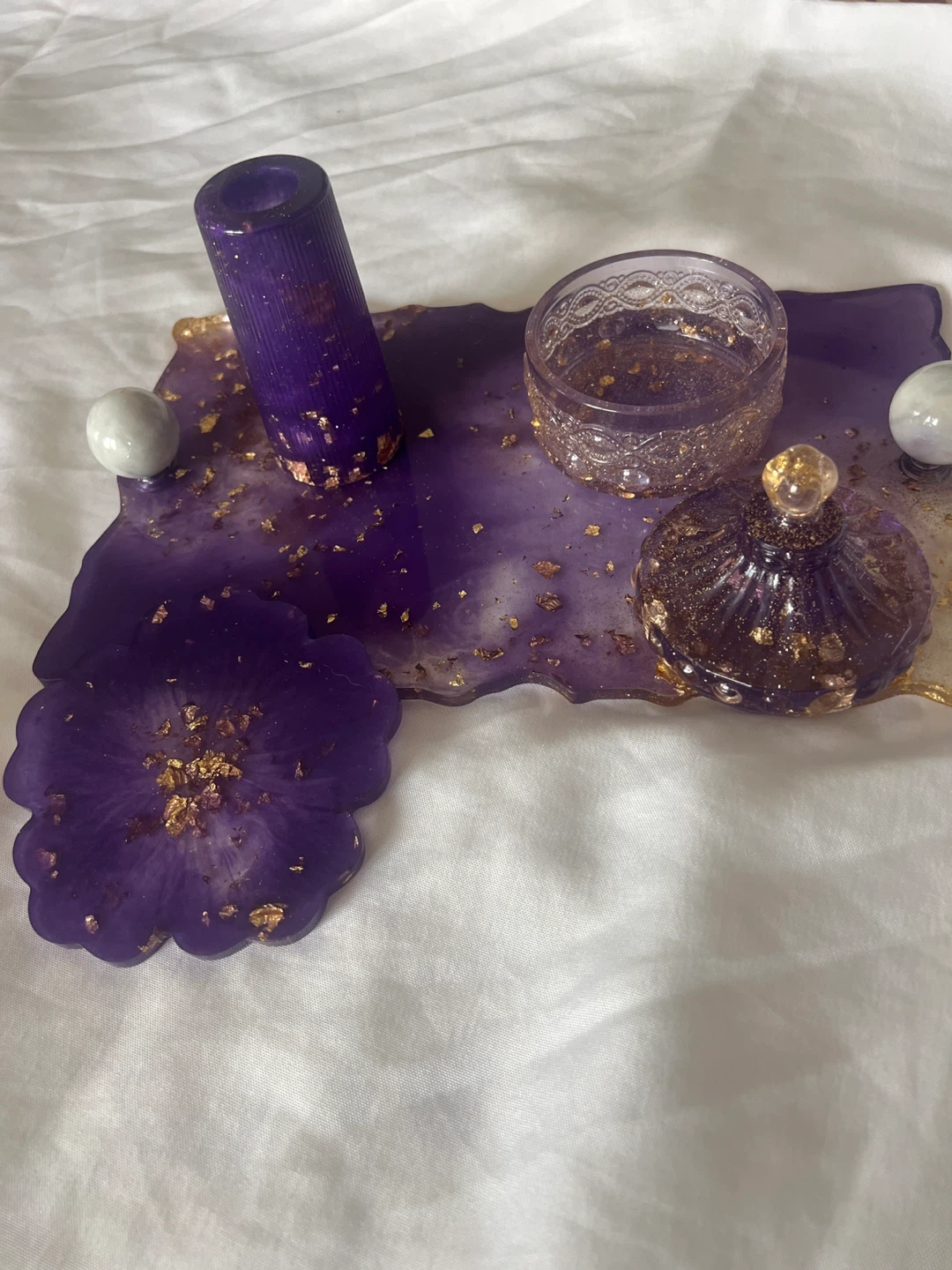 Purple Resin Tray Set with Coaster and Jar