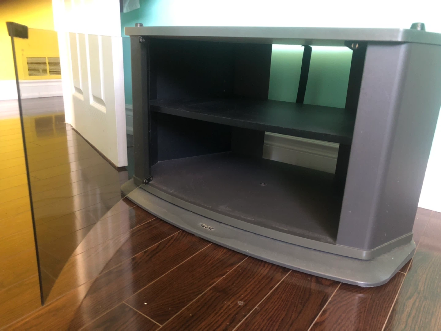 Grey TV Stand with Glass Door and two drawers