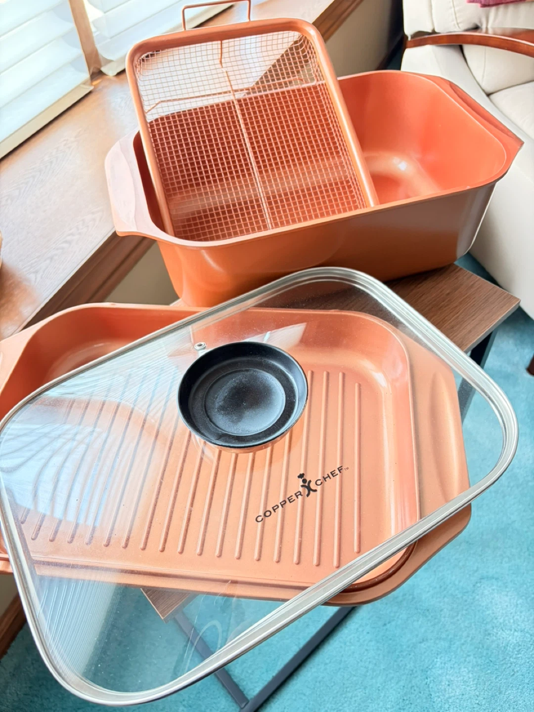 Copper Chef Roasting Pan with Air Fryer Basket and Lid