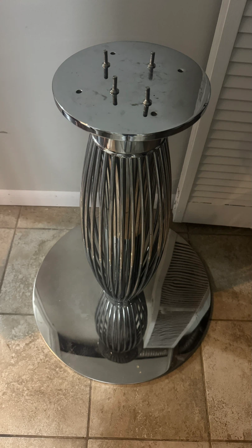 Glass Top Table Base with 4 Black Leather Chairs
