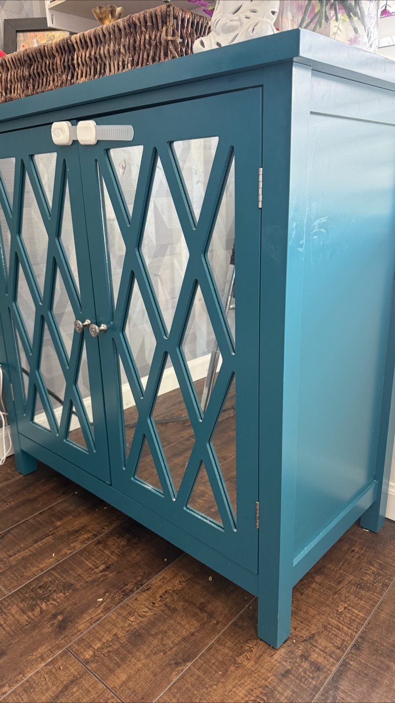 Teal Accent Cabinet with Mirrored Doors - photo 2