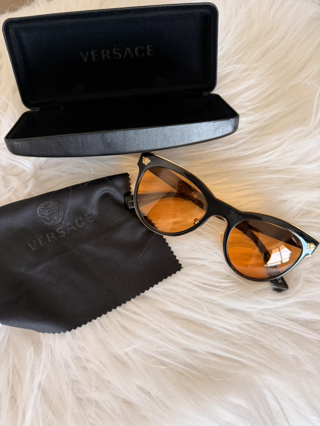Versace Sunglasses Black & Gold Amber Lens