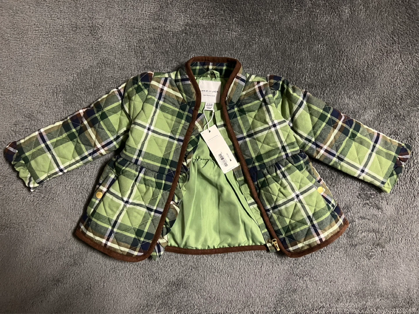 BNWT Janie and Jack Quilted Plaid Jacket 12-18 Months