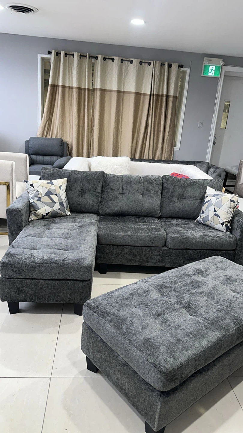 Grey Sectional Sofa with Ottoman - photo 4