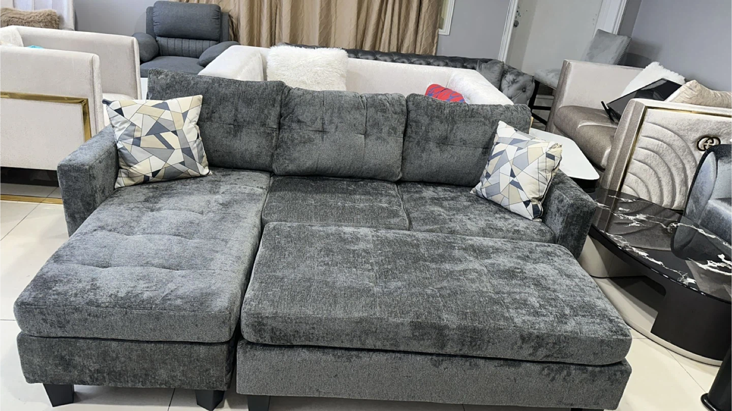 Grey Sectional Sofa with Ottoman