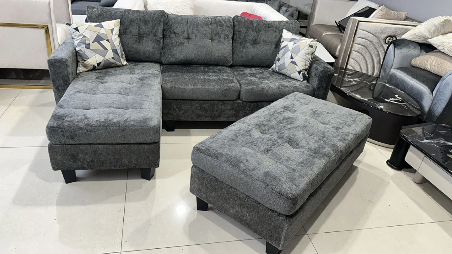 Grey Sectional Sofa with Ottoman - photo 3