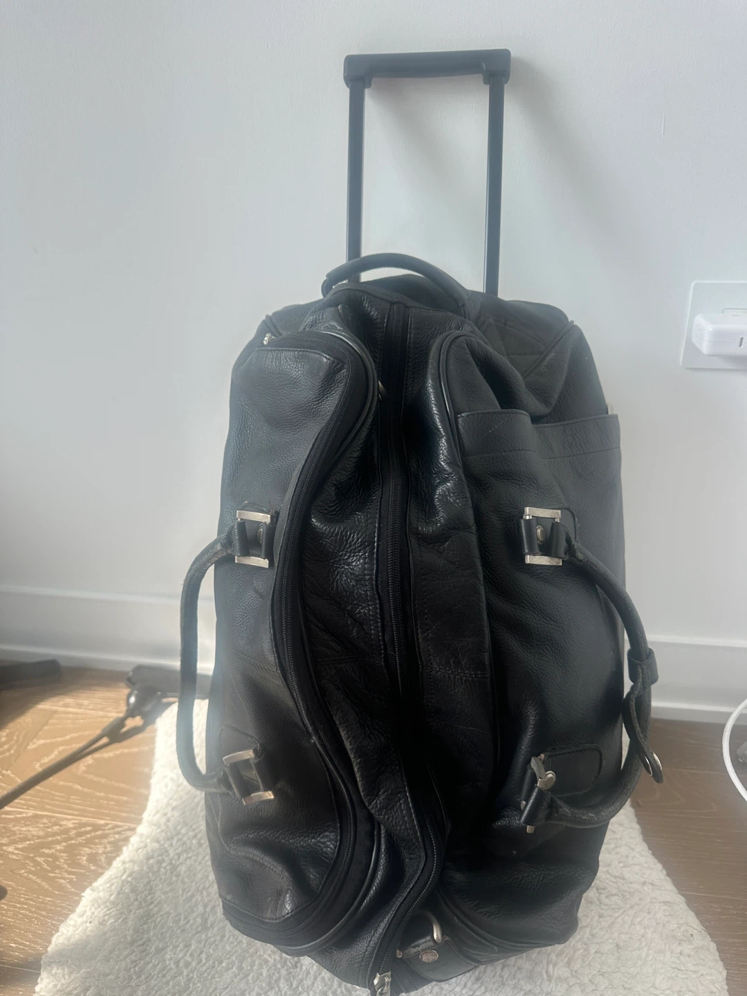 Black Leather Rolling Carry-On Duffle Bag - photo 3