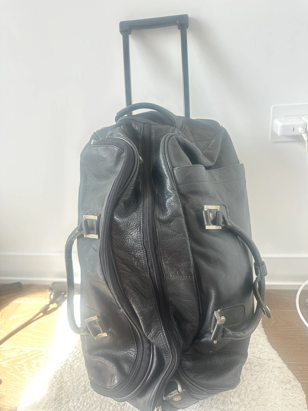 Black Leather Rolling Carry-On Duffle Bag