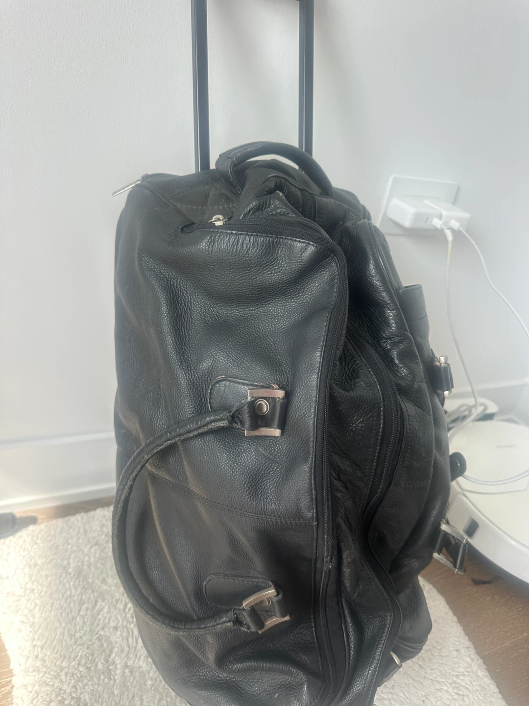 Black Leather Rolling Carry-On Duffle Bag - photo 2